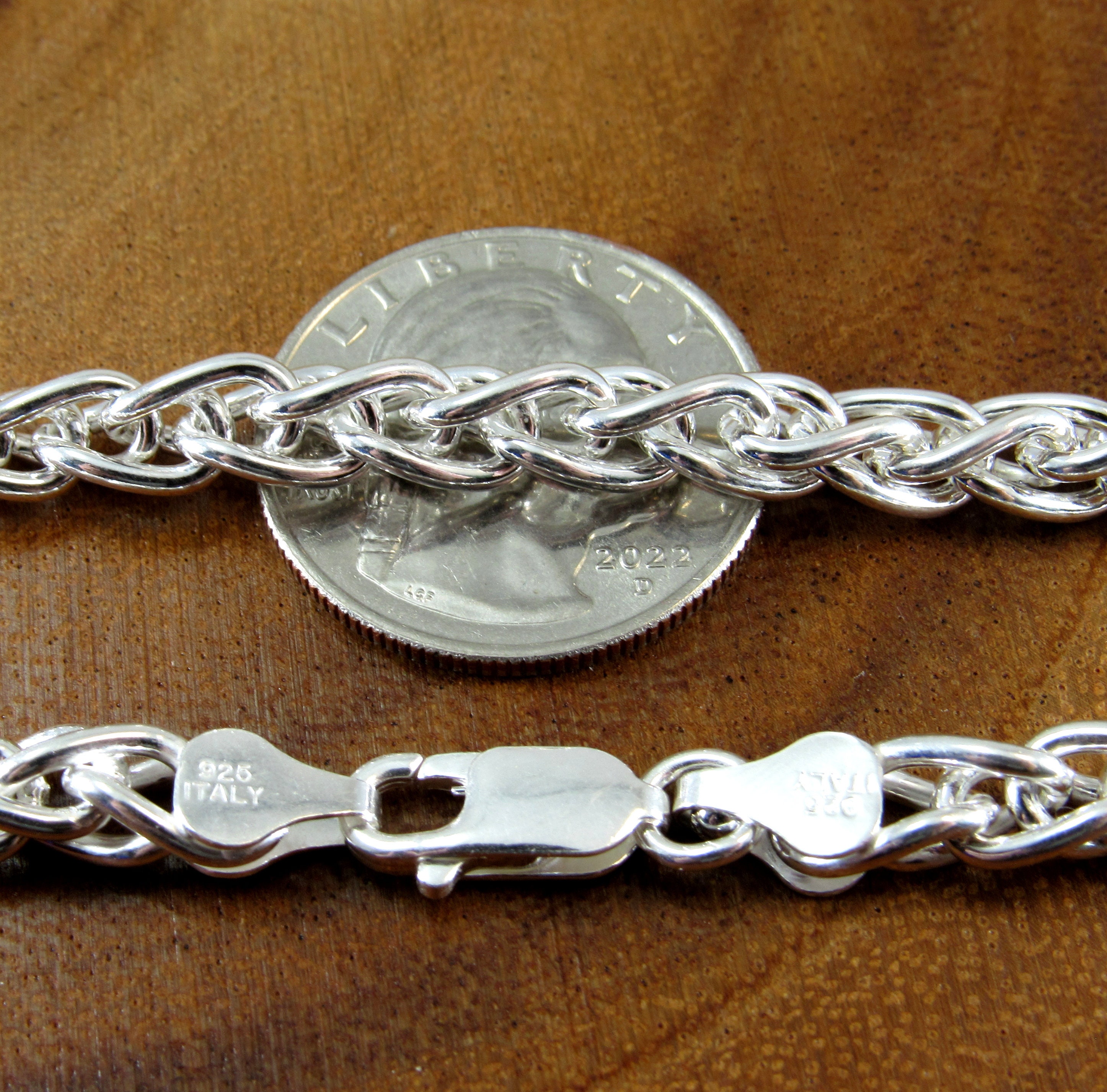 Polished Steel Wheat Chain with Fishbone On Hook Clasp Bracelet
