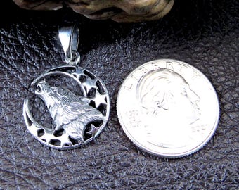 Ciondolo a forma di luna e lupo in argento sterling: collana con mezzaluna incisa - Italia