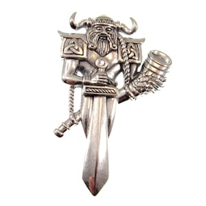 Solid 925 Sterling Silver Heimdal Viking God Slide Pendant With Sword and Gjallarhorn, Guardian of the Gods