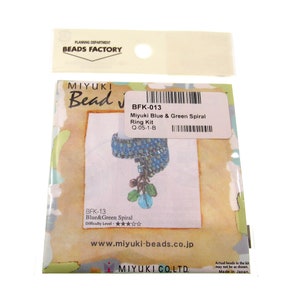Miyuki Bead Jewelry Making Kit, BFK-13 Blue and Green Spiral Ring, Difficulty Level 3/5, Japanese Seed Beads