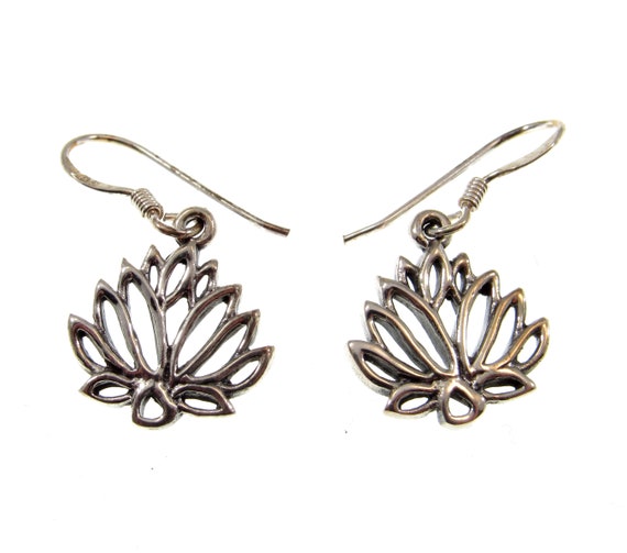 Solid 925 Sterling Silver Sacred Lotus Flower Earrings, Handcrafted Drop  Dangle Hook Earrings, Symbol of Rebirth Jewelry