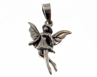 Solid 925 Sterling Silver Fairy Pendant, Handcrafted Faerie Charm, Angel Wings Jewelry