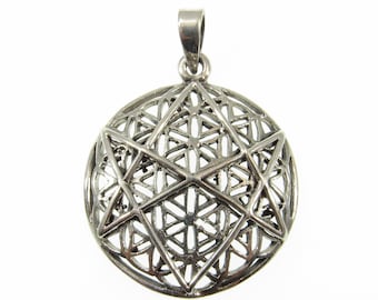 Handcrafted Solid 925 Sterling Silver Unicursal Hexagram Flower of Life Pendant, Ritual Magick Invoke Banish Hexes, Wicca Amulet
