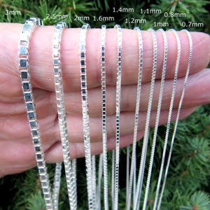 Solid 925 Sterling Silver Italian Box Chain, Men&#39;s and Women&#39;s Unisex Fine Venetian Square Box Necklace, or Box Bracelet, Made in Italy
