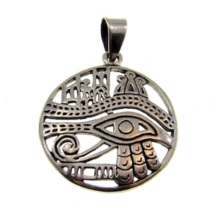 Solid 925 Sterling Silver Crowned Egyptian Eye of Horus Pendant, Handcrafted Symbol of Health, Protection, and Restoration Amulet