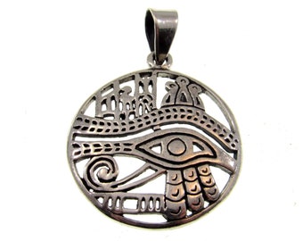 Solid 925 Sterling Silver Crowned Egyptian Eye of Horus Pendant, Handcrafted Symbol of Health, Protection, and Restoration Amulet