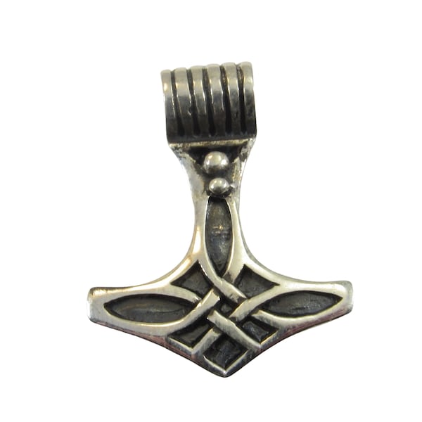 Handcrafted Solid 925 Sterling Silver Norse Thor's Hammer with Celtic Knots Slide Pendant, Mjollnir Hammer of the God