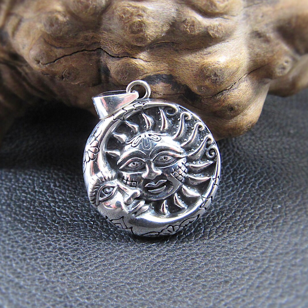 Solid 925 Sterling Silver Sun and Moon Pendant – Celestial Jewelry ...