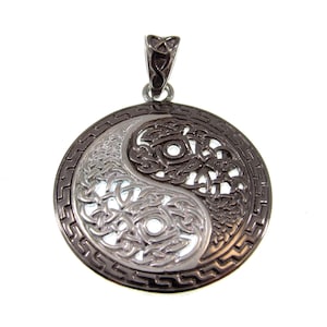 Solid 925 Sterling Silver Celtic Yin Yang Two Toned Pendant, Taijitu Symbol