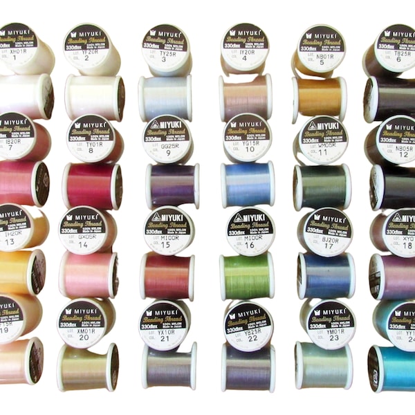 Miyuki Japanese Beading Thread, 50 Meter Spool Nylon Bead Cord for Delica Bead Stringing & Jewelry Making, 24 Different Bobbin Colors