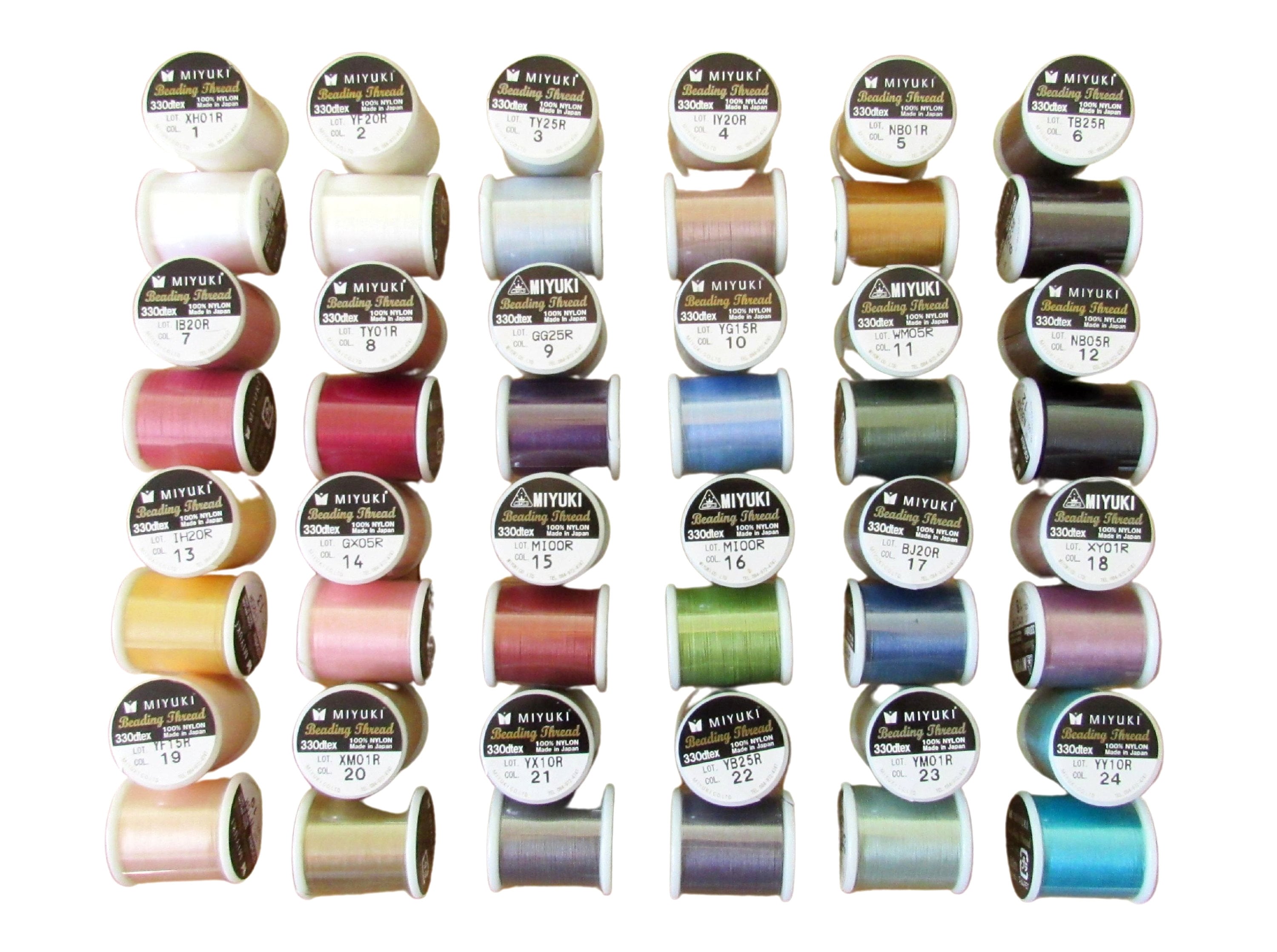 Miyuki Japanese Beading Thread, 50 Meter Spool Nylon Bead Cord for Delica Seed Bead Stringing & Jewelry Making, 24 Different Bobbin Colors