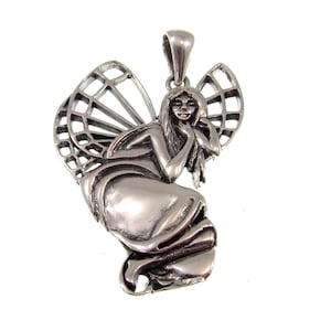 Solid 925 Sterling Silver Woodland Fairy Dreaming in the Forest Pagan Fantasy Pendant