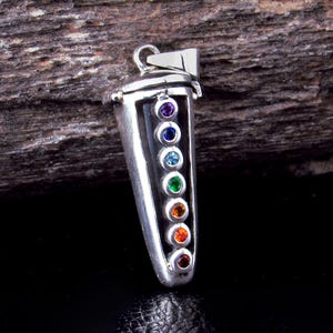 Solid 925 Sterling Silver Chakra Pendulum Pendant, Compartment with Hinged Lid – Seven Gemstone Locket
