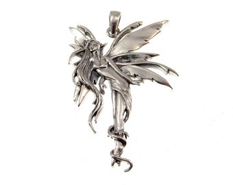 Solid 925 Sterling Silver Firefly Fairy Pendant Designed by Renown Fantasy Artist Amy Brown