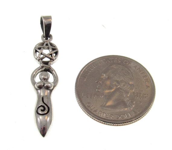Solid 925 Sterling Silver Spiral Goddess Pentagram Pentacle
