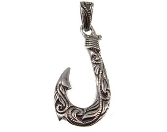 Sterling Silver Girls .8mm Box Chain 3D Fishmens Fishing Hook Pendant Necklace Sterling Silver Girls .8mm Box Chain 3D Fishmens Fishing Hook Pendant Necklace