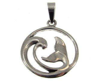 Solid 925 Sterling Silver Ocean Wave and Whale Tail Scene Handcrafted Pendant
