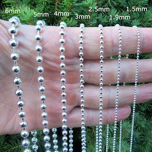 Solid 925 Sterling Silver Ball / Bead Chain Necklace / Bracelet, Italian Dainty Womens to Chunky Mens Style Jewelry, 1.2mm-6mm, 7"-36"