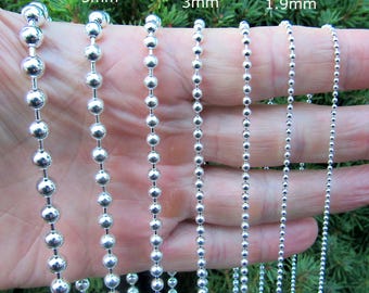 Massive 925 Sterling Silber Kugel Perlen Kette Halskette Armband Herren Damen 1.2 mm-6mm 7"-36"