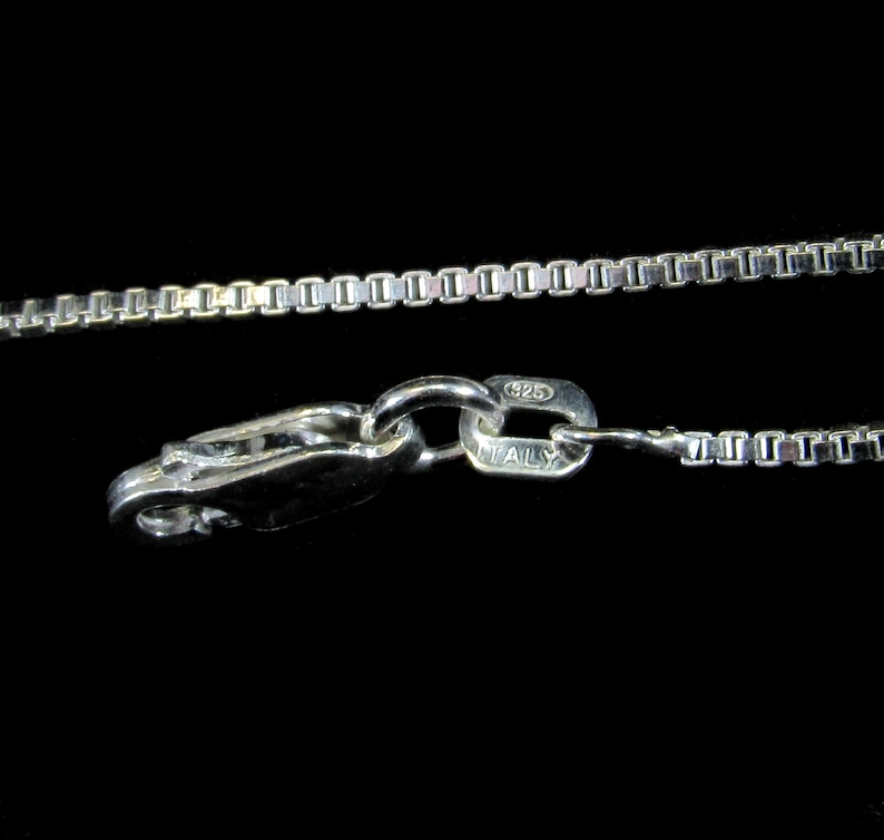 May include: A silver chain necklace with a lobster clasp. The clasp is marked "925 ITALY".