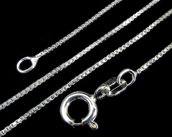 0.7MM Solid 925 Sterling Silver Dainty Italian Square BOX CHAIN Necklace, Made in Italy, 14 16 18 20 22 24 Inches, for small charms/pendants