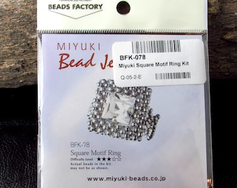 Miyuki Bead Jewelry Kit – Square Motif Ring, Made in Japan, DIY Beading Kit - BFK-78