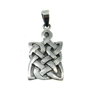 Solid 925 Sterling Silver Celtic Rectangle Shield Knot Pendant, Handcrafted Four Cornered Amulet, Gaelic Jewelry