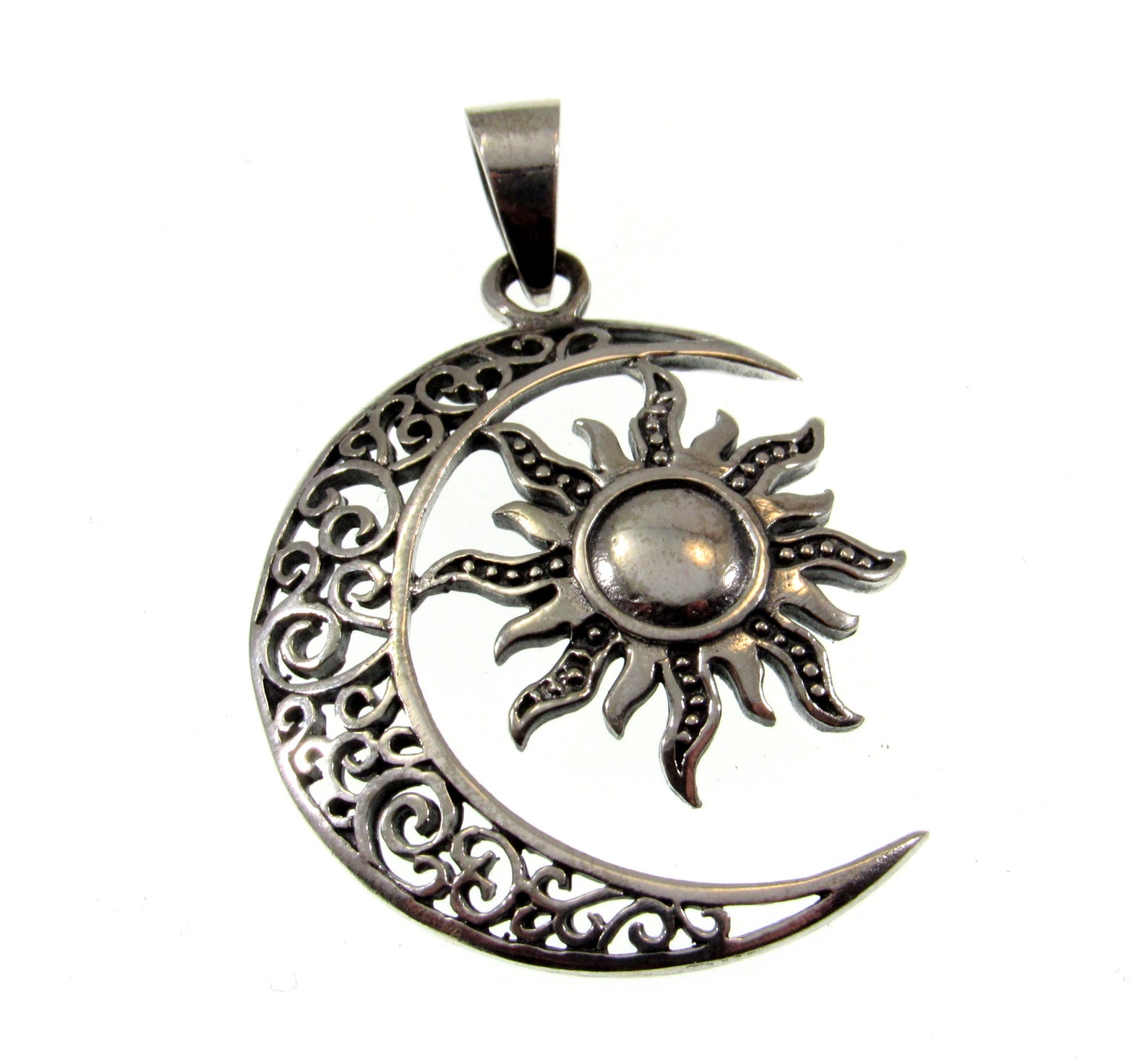 Solid 925 Sterling Silver Sun and Moon Pendant – Celestial Filigree ...