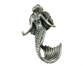 Solid 925 Sterling Silver 3D MERMAID Slide Pendant, Handcrafted Mythological Aquatic Female Fish Siren