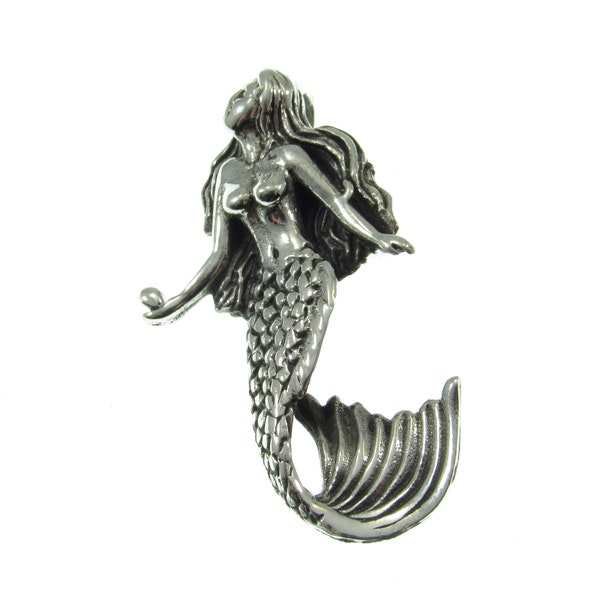 Solid 925 Sterling Silver 3D MERMAID Slide Pendant, Handcrafted Mythological Aquatic Female Fish Siren