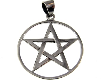 Medium Solid 925 Sterling Silver Round Pentacle Pentagram Amulet Pendant Talisman Pagan Wicca Jewelry