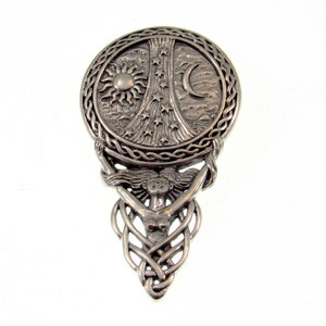 Solid 925 Sterling Silver Goddess Sun, Moon, Stars, and Tree of Life Slide Pendant, Powerful Celestial Amulet