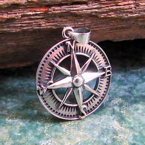 925 Sterling Silver Compass Pendant – Solid Nautical Rose of the Winds Symbol – Sailor Jewelry Charm