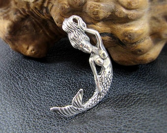 Solid 925 Sterling Silver Mermaid Pendant – Nautical Ocean Jewelry, Fantasy Sea Goddess Charm, Beach Lover Gift, Mythical Siren Pendant