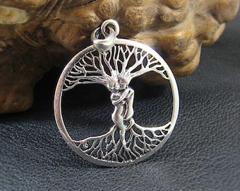 Solid 925 Sterling Silver Lovers Entwined Pendant - Couple Embracing - Tree of Life Pendant, Yggdrasil Amulet, Handcrafted Spiritual Jewelry