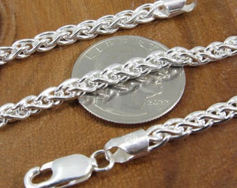 Catena a forma di grano in argento sterling 925 massiccio da 4,5 mm per uomo, collana Spiga italiana, catena per collana da uomo, grano Made in Italy calibro 100