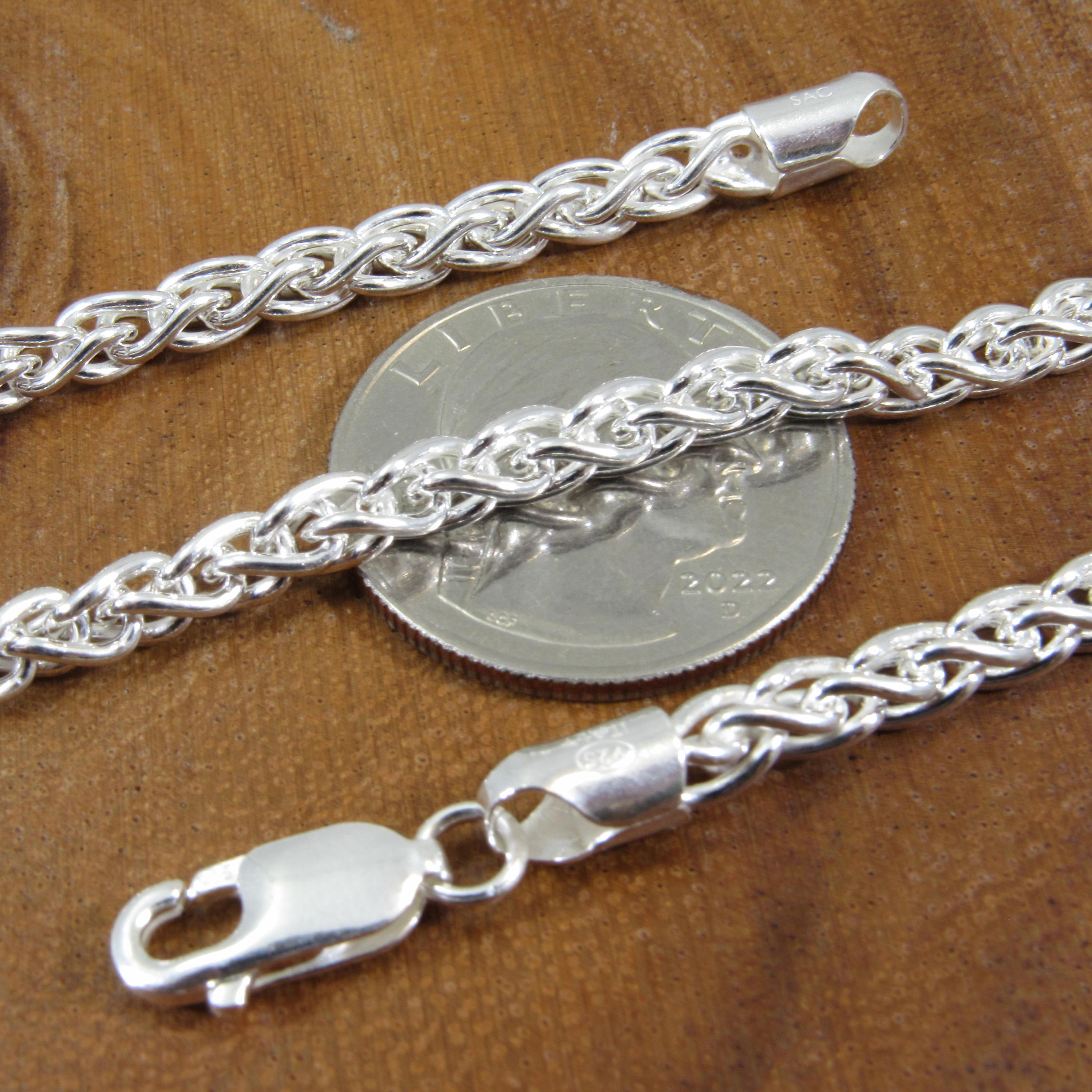 SV925 CHIGASAKI  SOUTHERN  C  ペンダントＬ 4.5MM Solid 925 Sterling Silver Wheat Chain for Men, Italian Spiga