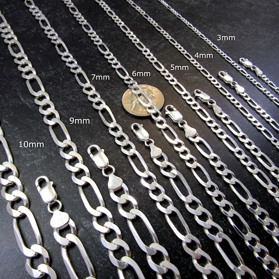 Solid 925 Sterling Silver Italian Figaro Link Chain, Bracelet or