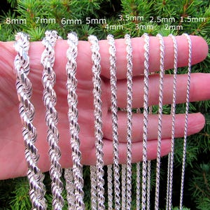 Solid 925 Sterling Silver Italian Rope Chain Necklace / Bracelet, Diamond Cut Rope, Made in Italy, Men&#39;s & Women&#39;s Luxury Jewelry, All Sizes