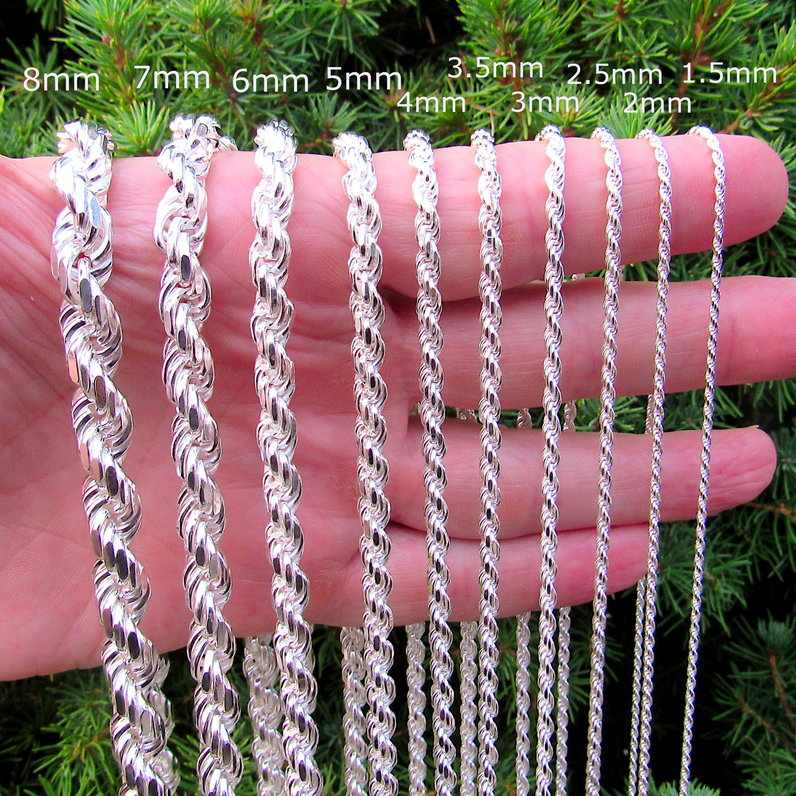 Italian Sterling Silver 925 Rope Chain Necklace - 1.4mm Diamond Cut Rope Chain, 20\" Length, Unbranded