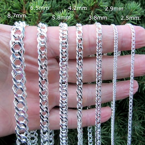 Collar o pulsera Rombo de plata de ley 925 maciza. Cadena de eslabones dobles con corte de diamante italiano para hombre, 2,5 mm–8,7 mm, 7–30 pulgadas.