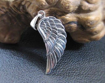 Solid 925 Sterling Silver Angel Wing Pendant, Handcrafted Religious Jewelry, Unique Spiritual Charm, Simple & Elegant Inspirational Art