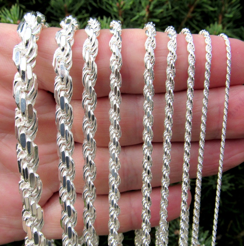 Solid 925 Sterling Silver Italian Rope Chain Necklace, Diamond Cut, Made in Italy, All Sizes for Men and Women image 2