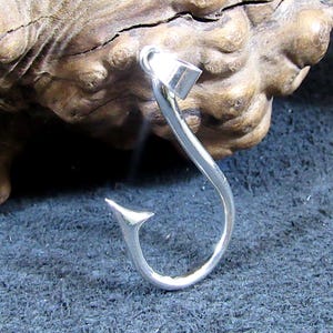 Solid 925 Sterling Silver Fish Hook Pendant - Barbed Fishhook - Handcrafted Fisherman&#39;s Charm - Unique High Quality Nautical Jewelry