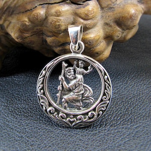Solid 925 Sterling Silver St. Saint Christopher Pendant, Protect Us Amulet, Handcrafted Religious Medal, Religious Catholic Jewelry