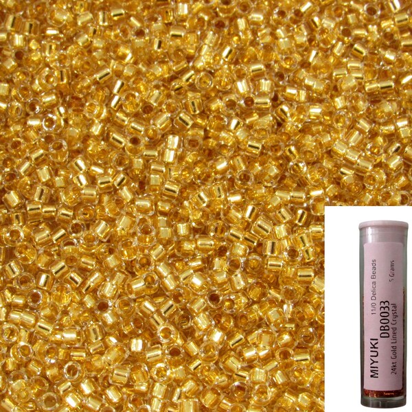 11/0 Miyuki DB0033 24kt Gold Lined Crystal Delica Seed Beads, 5 Grams Tube, DB33, DB-0033 Japanese Glass Beads