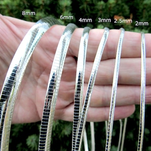 Solid 925 Sterling Silver Italian Flat Omega Chain Necklace, Women&#39;s Collar / Choker Chain, Stacking or Layering Necklace, Statement Jewelry