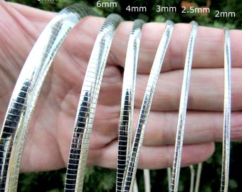 Solid 925 Sterling Silver Italian Flat Omega Chain Necklace, Women's Collar / Choker Chain