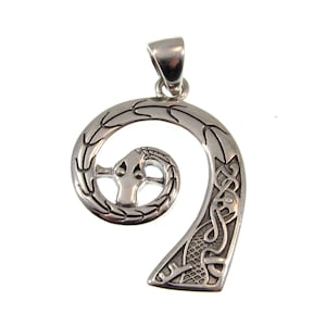 Solid 925 Sterling Silver Jormungandr Prow Head of Viking Ship Pendant, Norse Warrior Longship Carving