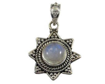 Handgefertigte Solid 925 Sterling Silber Perlen Pedal Kranz Runde Echter Regenbogen Mondstein Cabochon Edelstein Anhänger